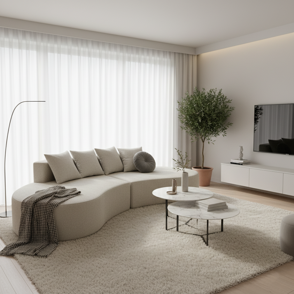 Nordic Dual-Oval Sectional Compression Sofa - Frameless Silent High-Resilience Foam Chenille Lounge Sofa For Living Room Cuvalon