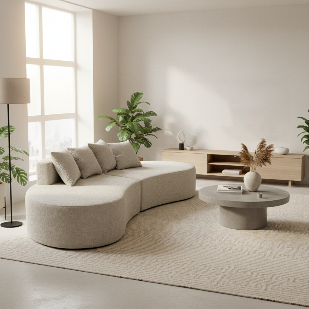 Nordic Dual-Oval Sectional Compression Sofa - Frameless Silent High-Resilience Foam Chenille Lounge Sofa For Living Room Cuvalon