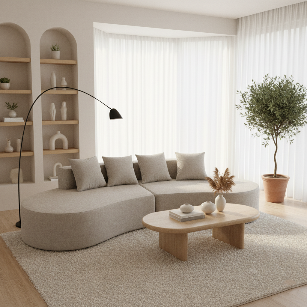 Nordic Dual-Oval Sectional Compression Sofa - Frameless Silent High-Resilience Foam Chenille Lounge Sofa For Living Room Cuvalon