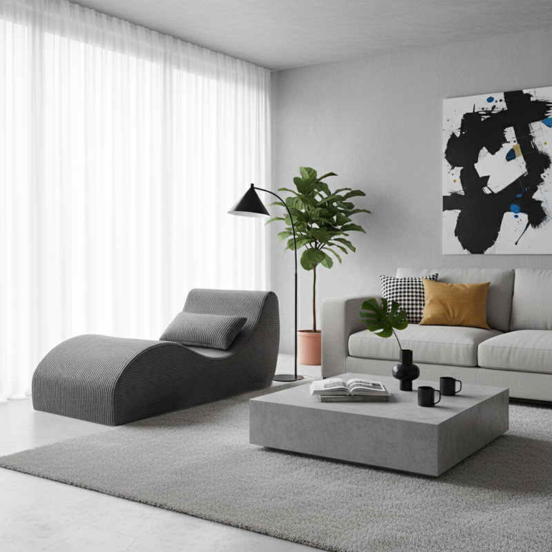 Contemporary Scandinavian Corduroy Compressed Accent Sofa - Wave-Shaped Lounge Chair For Living Room Cuvalon