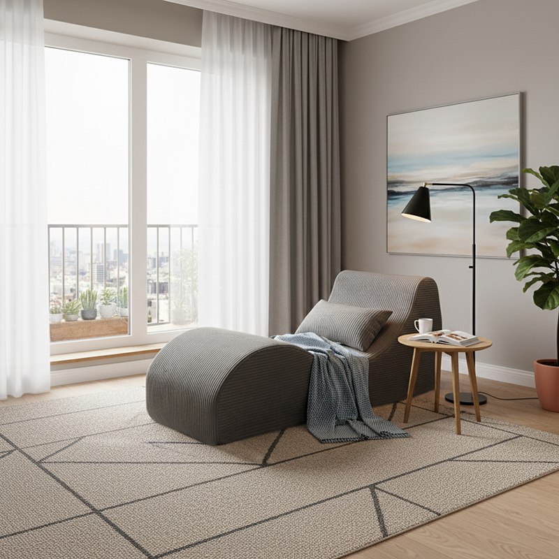 Contemporary Scandinavian Corduroy Compressed Accent Sofa - Wave-Shaped Lounge Chair For Living Room Cuvalon