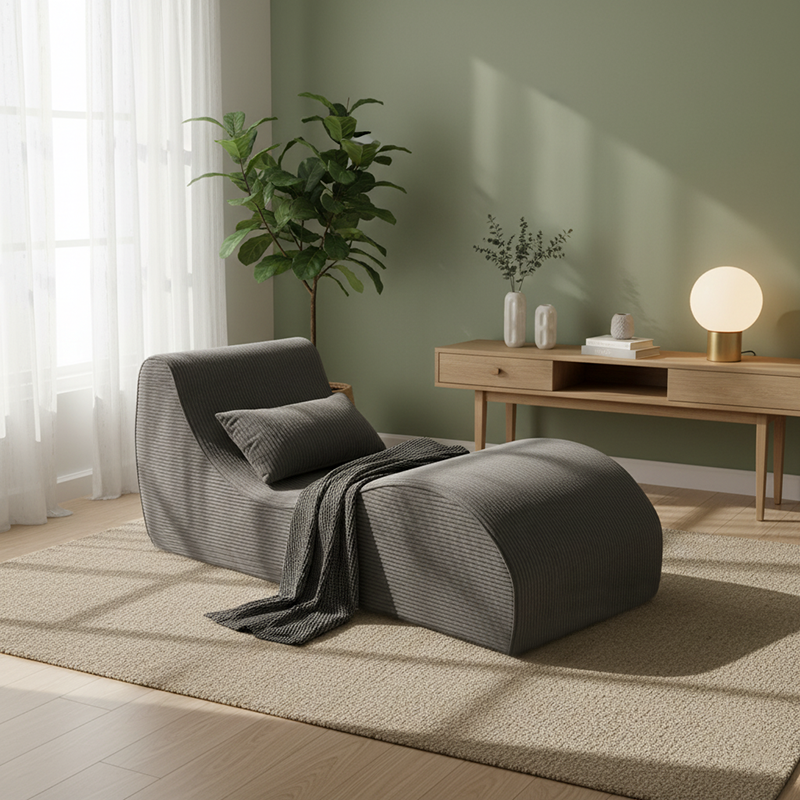 Contemporary Scandinavian Corduroy Compressed Accent Sofa - Wave-Shaped Lounge Chair For Living Room Cuvalon