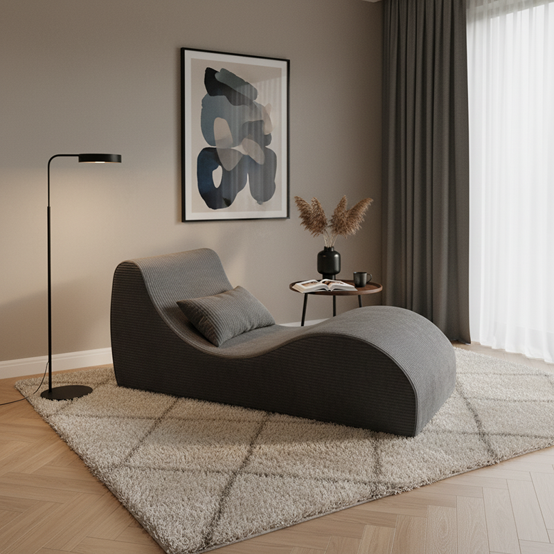 Contemporary Scandinavian Corduroy Compressed Accent Sofa - Wave-Shaped Lounge Chair For Living Room Cuvalon