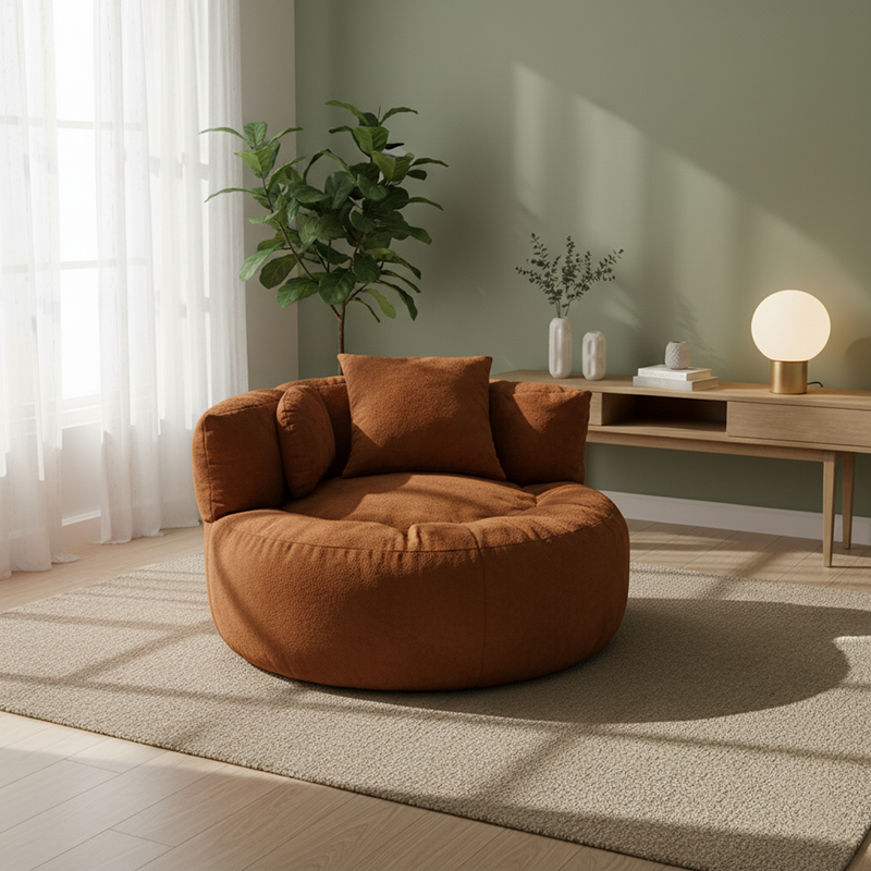 Contemporary Scandinavian Toweling Compressed Single Sofa - Round Circular Accent Chair For Living Room Cuvalon