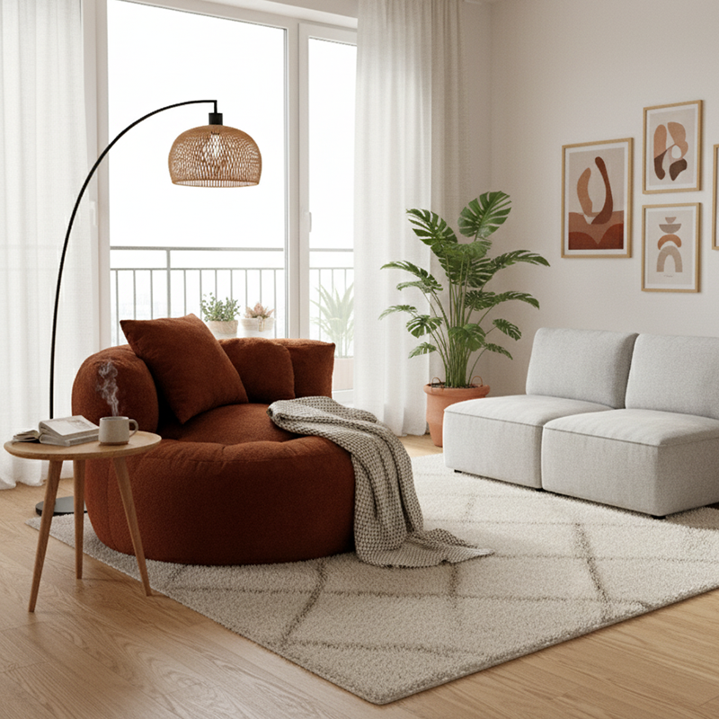 Contemporary Scandinavian Toweling Compressed Single Sofa - Round Circular Accent Chair For Living Room Cuvalon