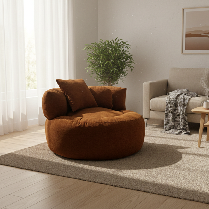 Contemporary Scandinavian Toweling Compressed Single Sofa - Round Circular Accent Chair For Living Room Cuvalon