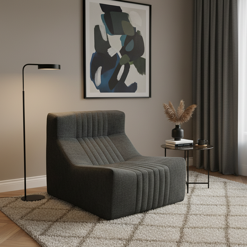 Modern Minimalist Chenille Compressed Single Sofa - Geometric Block Lounge Chair For Living Room Cuvalon