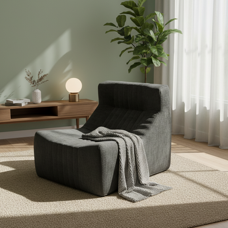 Modern Minimalist Chenille Compressed Single Sofa - Geometric Block Lounge Chair For Living Room Cuvalon