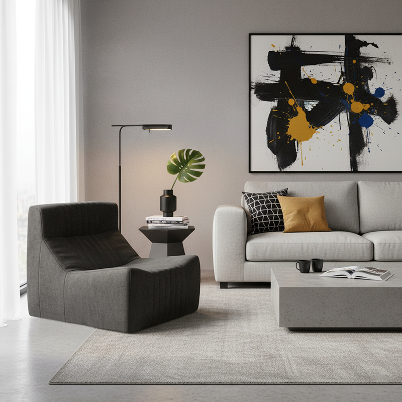 Modern Minimalist Chenille Compressed Single Sofa - Geometric Block Lounge Chair For Living Room Cuvalon