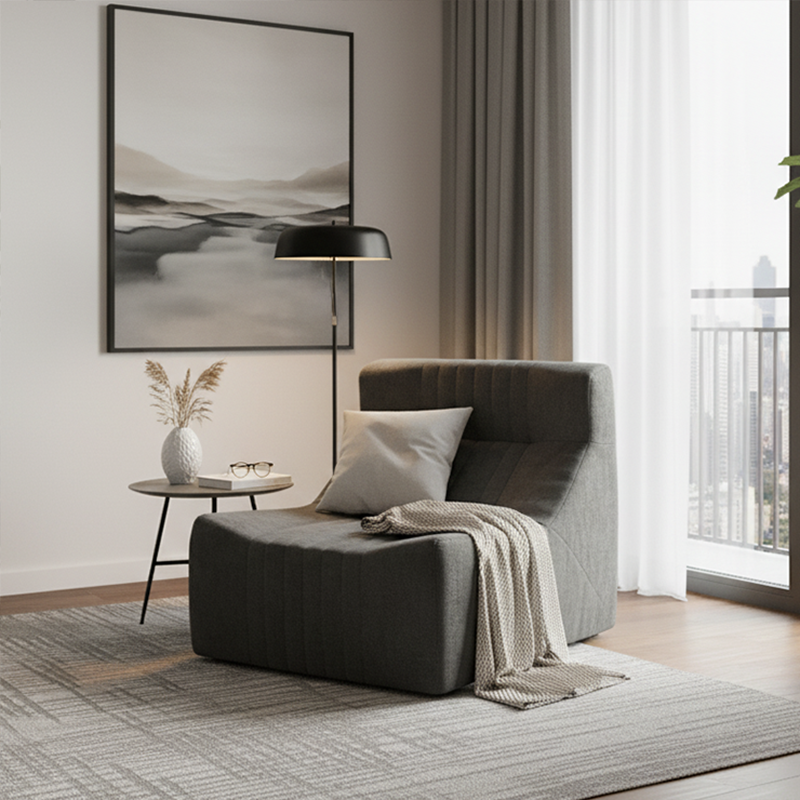 Modern Minimalist Chenille Compressed Single Sofa - Geometric Block Lounge Chair For Living Room Cuvalon