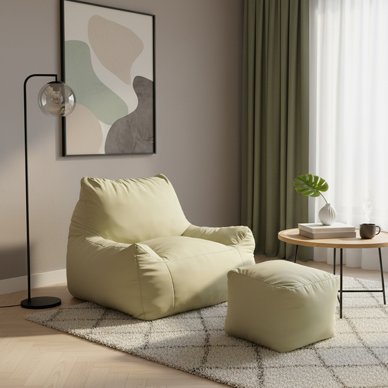 Modern Frameless Leathaire Compressed Sofa - Vacuum Compressed No-Installation Lounge Chair With Footstool For Living Room Cuvalon