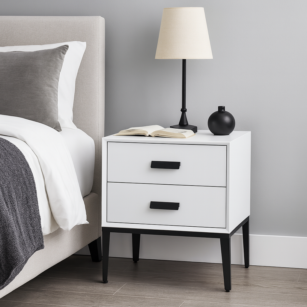 Eco-Friendly Nightstand - Scandinavian Aesthetic Iron-Leg Bedside Table 2-Drawer For Bedroom Cuvalon
