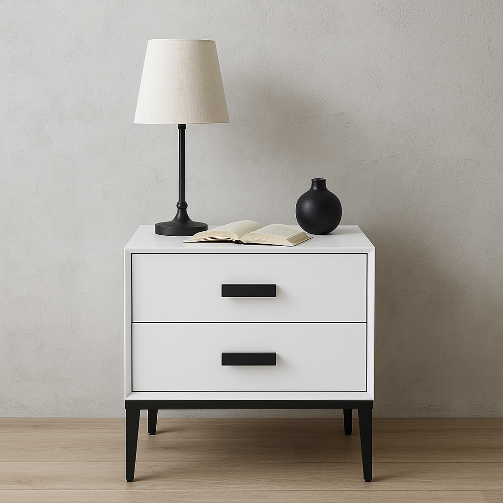 Eco-Friendly Nightstand - Scandinavian Aesthetic Iron-Leg Bedside Table 2-Drawer For Bedroom Cuvalon