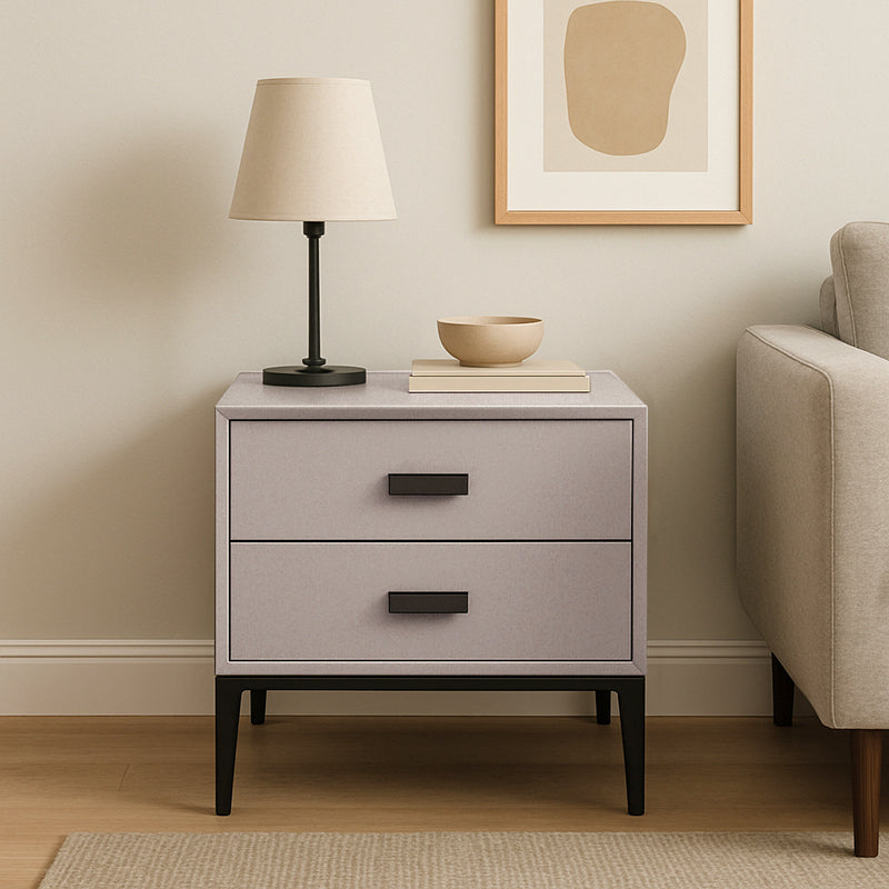 Eco-Friendly Nightstand - Scandinavian Aesthetic Iron-Leg Bedside Table 2-Drawer For Bedroom Cuvalon