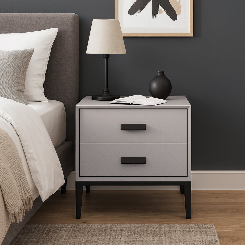 Eco-Friendly Nightstand - Scandinavian Aesthetic Iron-Leg Bedside Table 2-Drawer For Bedroom Cuvalon