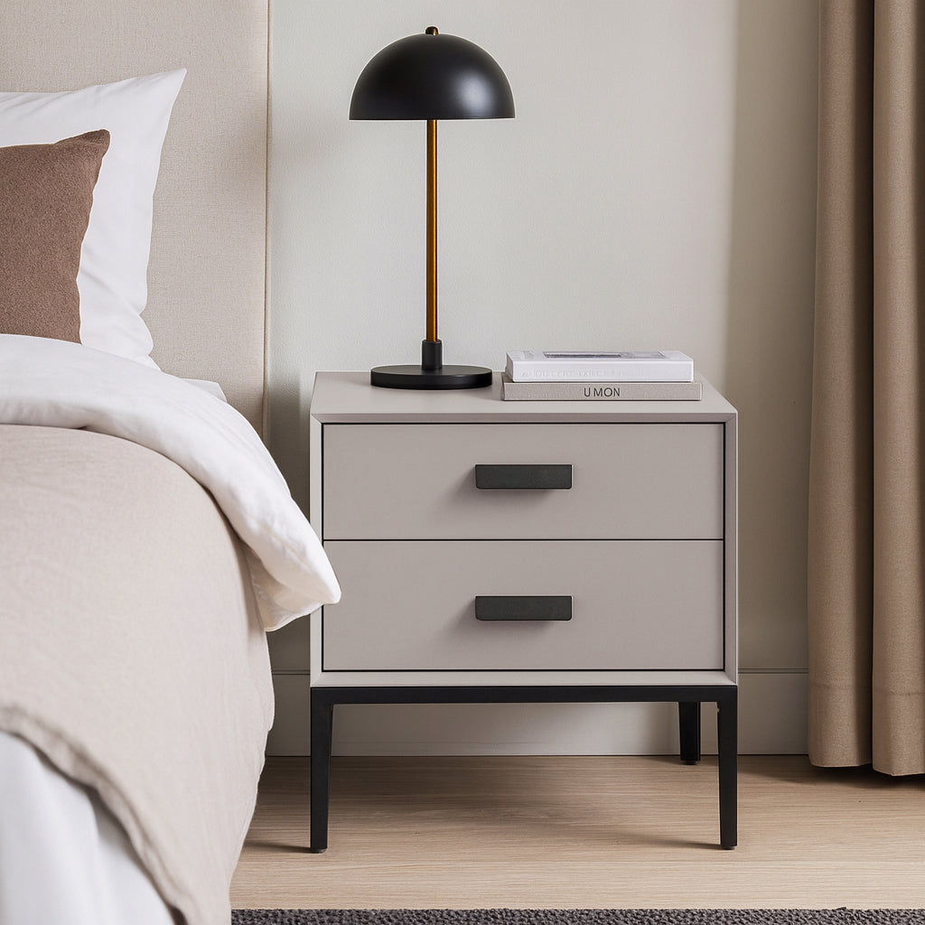 Eco-Friendly Nightstand - Scandinavian Aesthetic Iron-Leg Bedside Table 2-Drawer For Bedroom Cuvalon