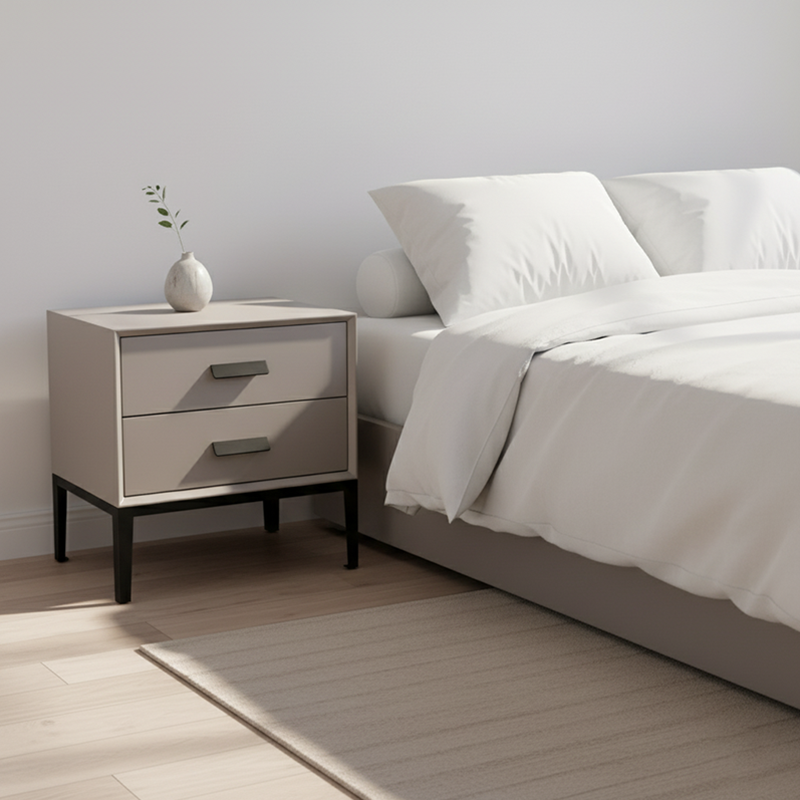 Eco-Friendly Nightstand - Scandinavian Aesthetic Iron-Leg Bedside Table 2-Drawer For Bedroom Cuvalon