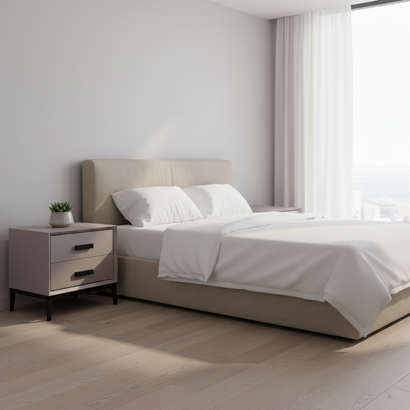 Eco-Friendly Nightstand - Scandinavian Aesthetic Iron-Leg Bedside Table 2-Drawer For Bedroom Cuvalon