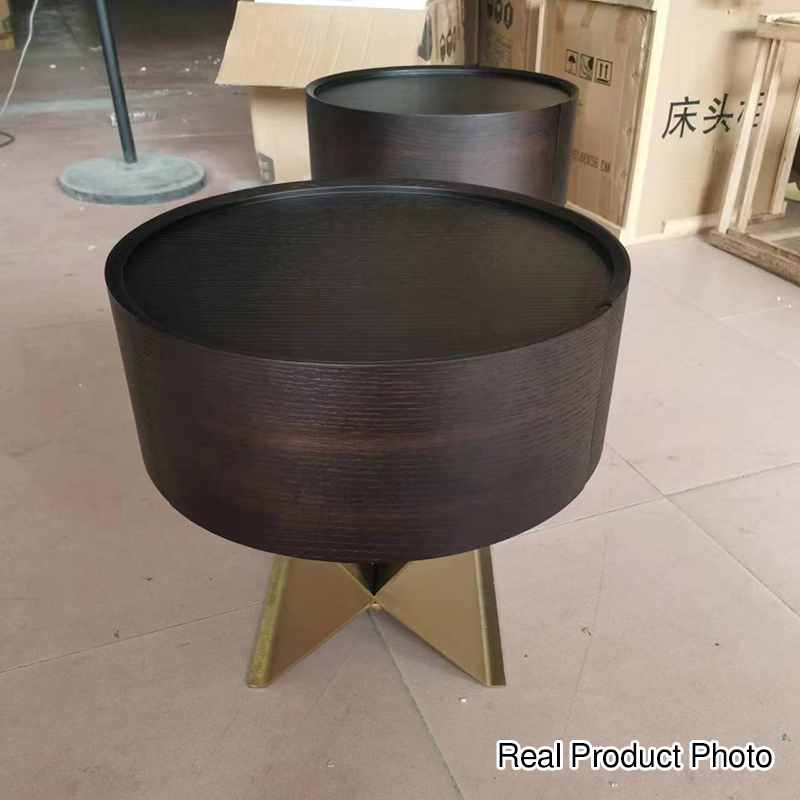 Industrial Smoked Wood Nightstand - Solid Wood Board & Smooth Circular 1-Drawer Bedside Table For Bedroom Cuvalon