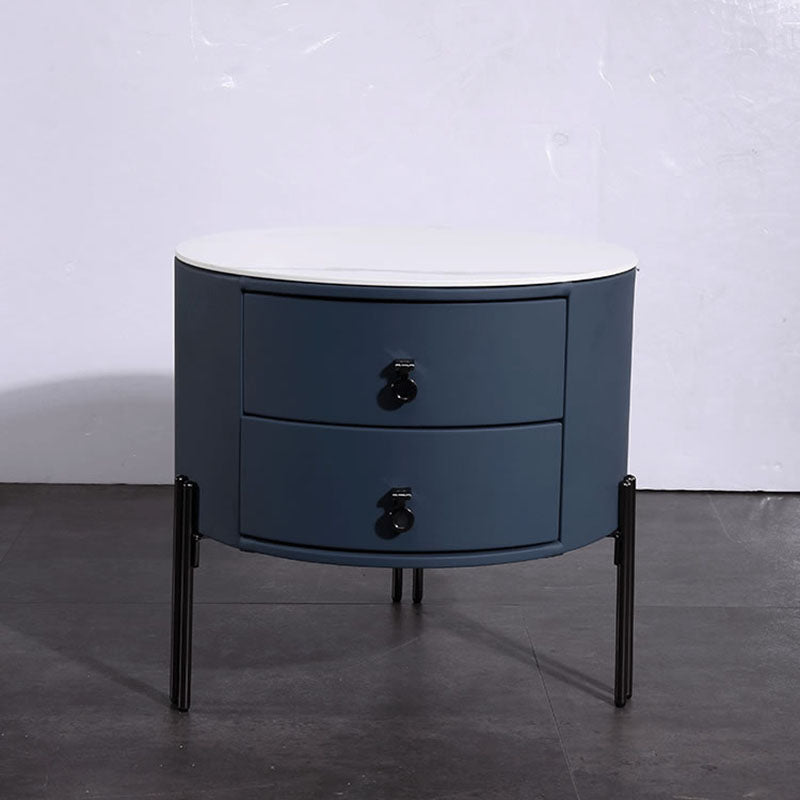 Contemporary Sintered Stone Top Metal Legs Nightstand - 2 Drawers Bedside Cabinet For Bedroom Cuvalon