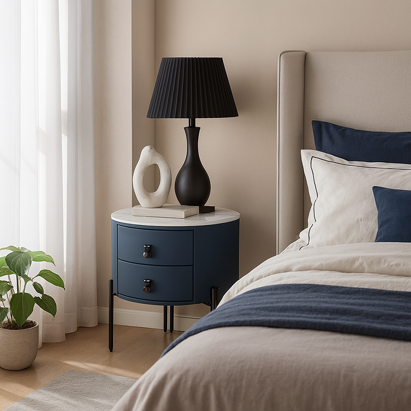 Contemporary Sintered Stone Top Metal Legs Nightstand - 2 Drawers Bedside Cabinet For Bedroom Cuvalon
