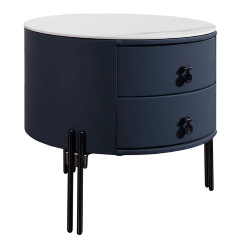 Contemporary Sintered Stone Top Metal Legs Nightstand - 2 Drawers Bedside Cabinet For Bedroom Cuvalon