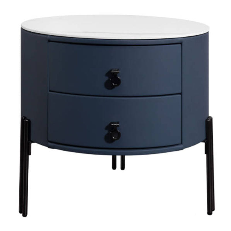 Contemporary Sintered Stone Top Metal Legs Nightstand - 2 Drawers Bedside Cabinet For Bedroom Cuvalon