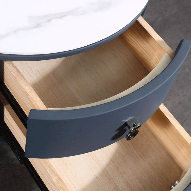 Contemporary Sintered Stone Top Metal Legs Nightstand - 2 Drawers Bedside Cabinet For Bedroom Cuvalon