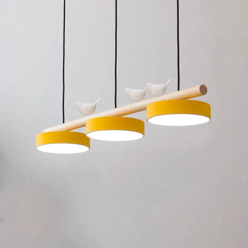 Nordic Creative Round Resin Bird Wood Linear Island Light LED Chandelier Cuvalon