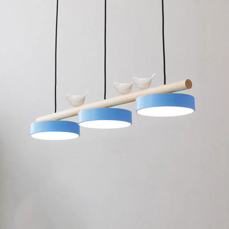Nordic Creative Round Resin Bird Wood Linear Island Light LED Chandelier Cuvalon