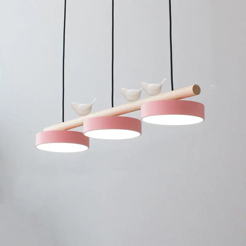 Nordic Creative Round Resin Bird Wood Linear Island Light LED Chandelier Cuvalon