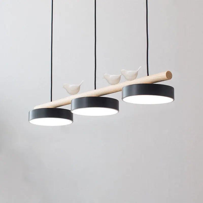 Nordic Creative Round Resin Bird Wood Linear Island Light LED Chandelier Cuvalon