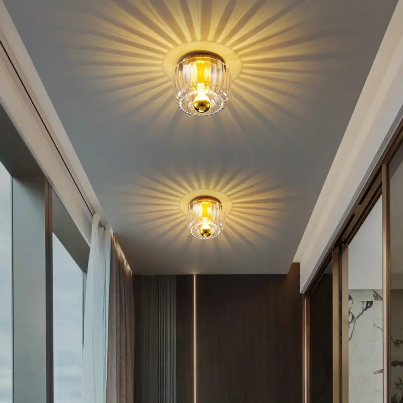 Modern Luxury Glass Sun Shape Full Copper Dual Purpose 1-Light Flush Mount Light Cuvalon