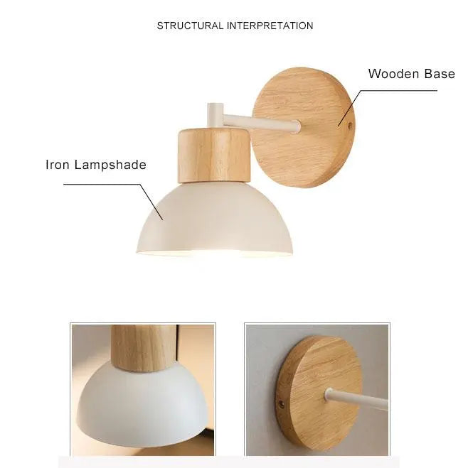 Nordic Wood Metal 1-Light Wall Sconce Lamps Cuvalon