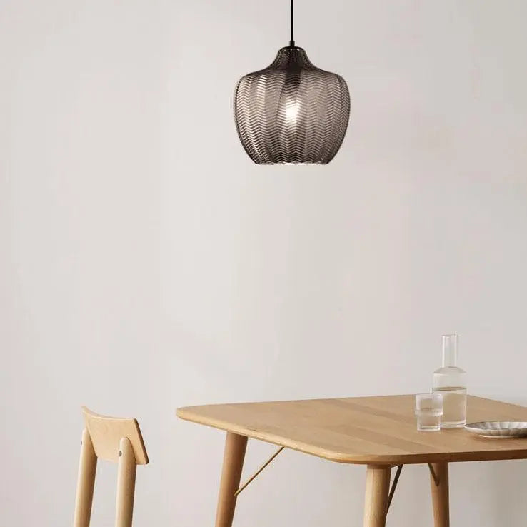 Nordic Textured Wavy Glass 1-Light Barrel Pendant Light Cuvalon