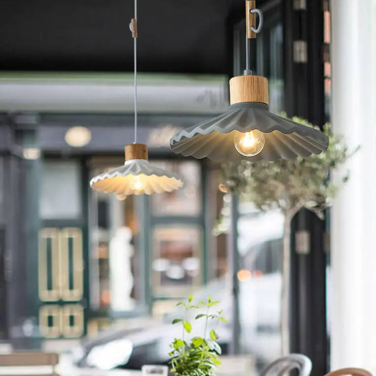 Modern Macaron Cement Scalloped Shade 1-Light Pendant Light for Living Room Cuvalon