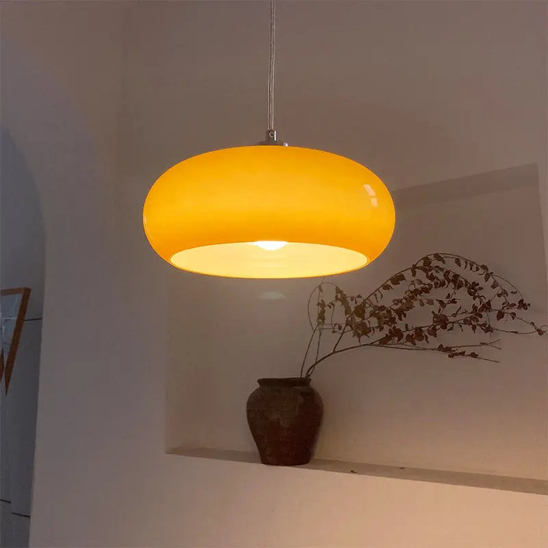 Vintage White / Orange Glass Dome 1-Light Pendant Light Cuvalon