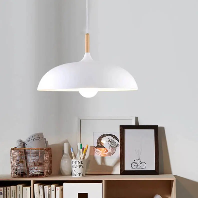 Modern Metal Wooden Top 1-Light Dome Pendant Light Cuvalon