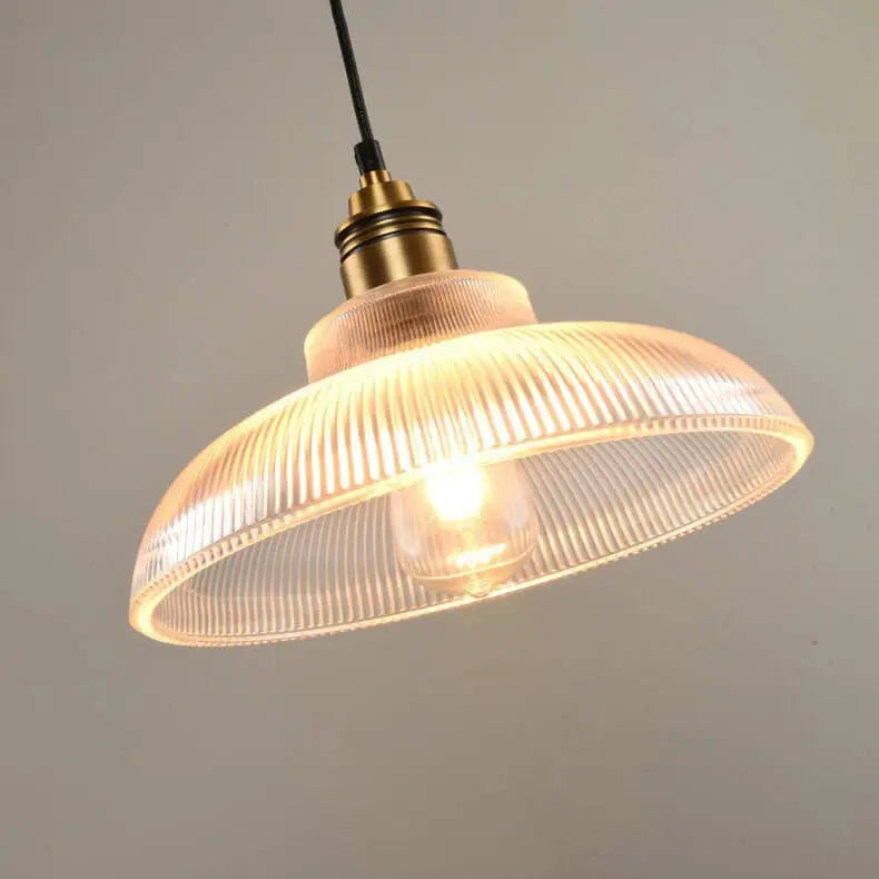 Vintage Striped Pot Lid Glass 1-Light Pendant Light Cuvalon