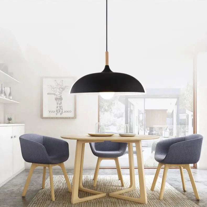 Modern Metal Wooden Top 1-Light Dome Pendant Light Cuvalon
