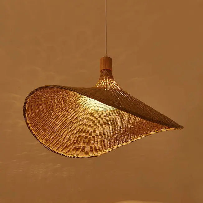 Woven Bamboo 1-Light Straw Hat Pendant Light Cuvalon