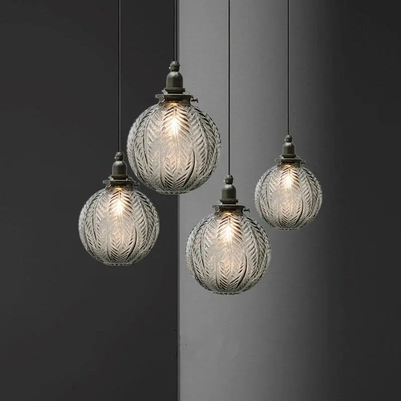 Retro Lotus Texture Glass 1-Light Globe Pendant Light Cuvalon
