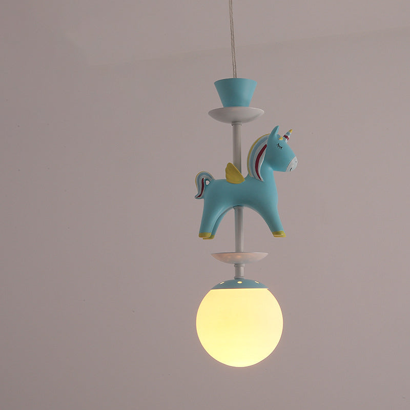 Modern Art Deco Kids Iron Resin Glass Round Base Ball Horse 1/3/5 Light Flush Mount Ceiling Light For Bedroom Cuvalon