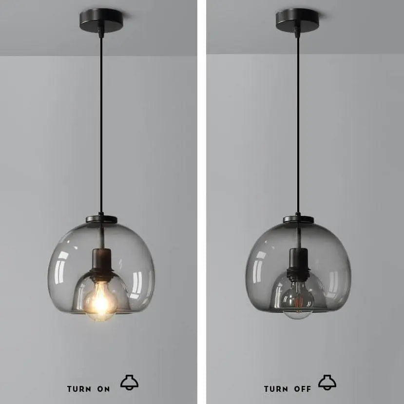 Minimalist Smoke Gray 1-Light Hand-Blown Glass Dome Pendant Light Cuvalon