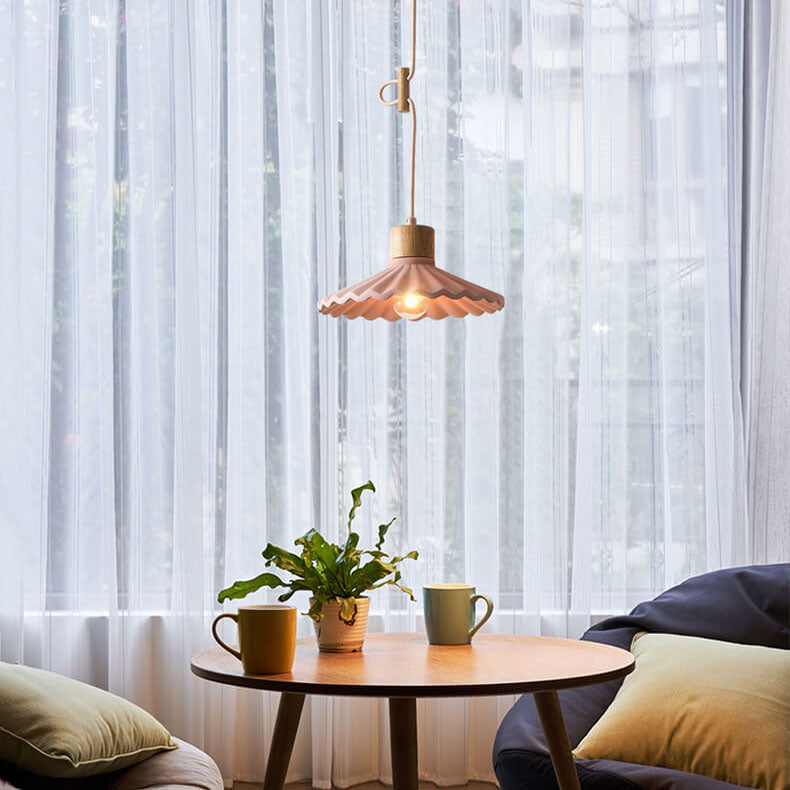 Modern Macaron Cement Scalloped Shade 1-Light Pendant Light Cuvalon
