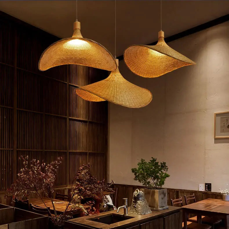 Woven Bamboo 1-Light Straw Hat Pendant Light Cuvalon