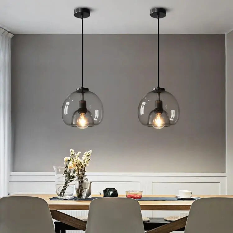 Minimalist Smoke Gray 1-Light Hand-Blown Glass Dome Pendant Light Cuvalon