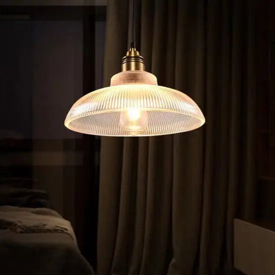 Vintage Striped Pot Lid Glass 1-Light Pendant Light Cuvalon