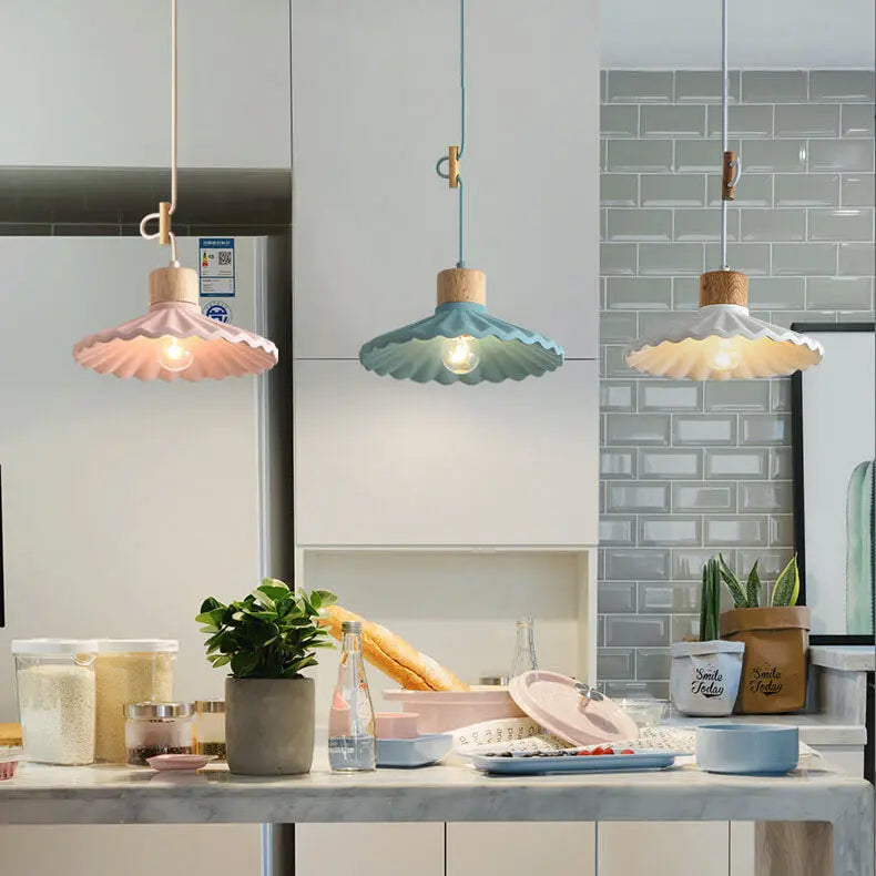 Modern Macaron Cement Scalloped Shade 1-Light Pendant Light for Living Room Cuvalon