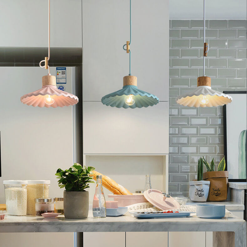 Modern Macaron Cement Scalloped Shade 1-Light Pendant Light Cuvalon